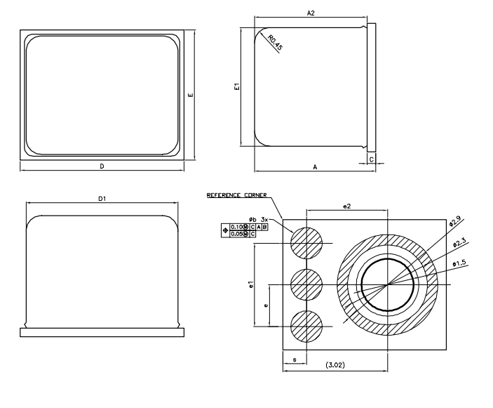 Technische Zeichnung - TDK InvenSense ICs-40730 Rauscharmes Mikrofon